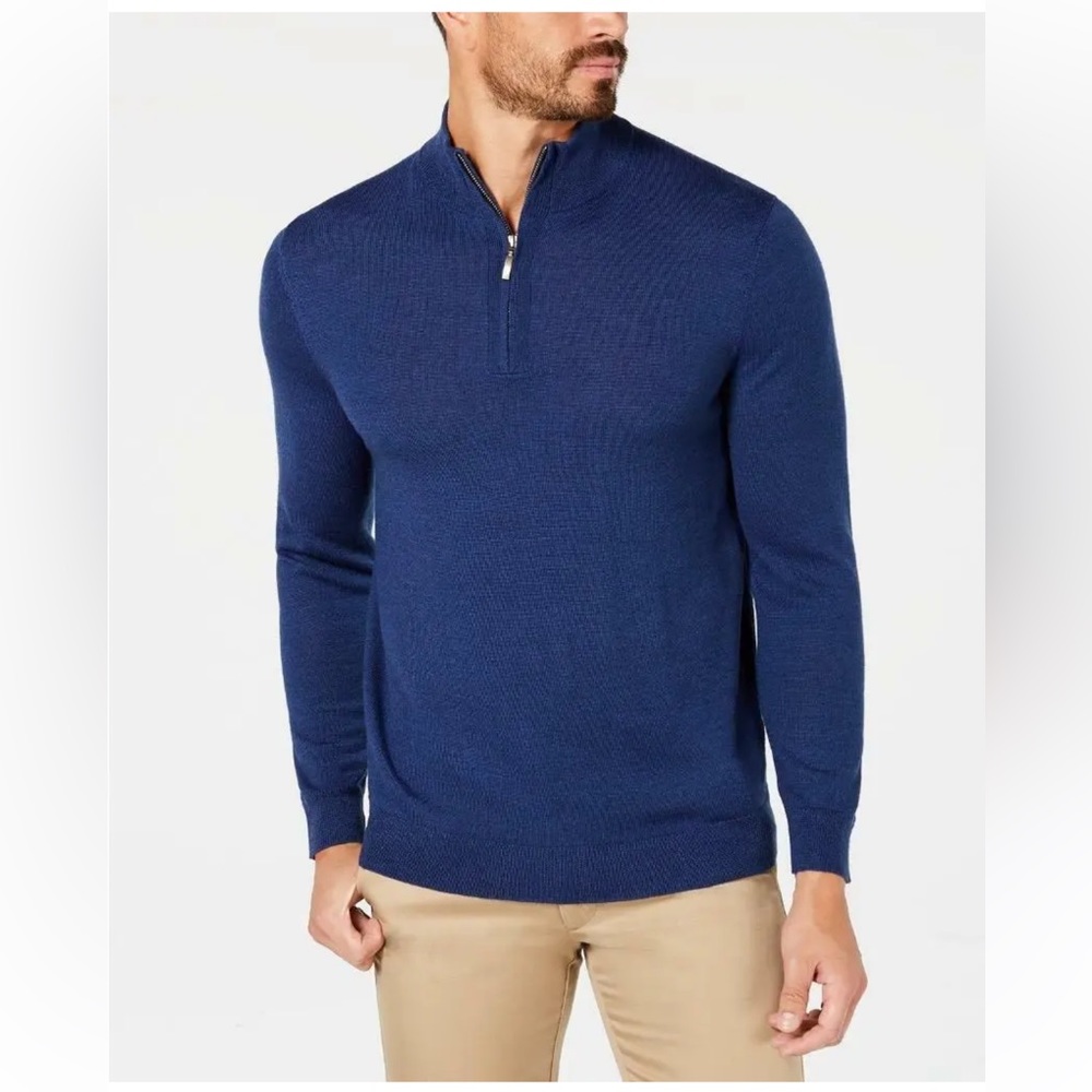Jos A Bank Men’s Navy Traveler Collection 100% Merino Wool 1/4 Zip Sweater- XXL